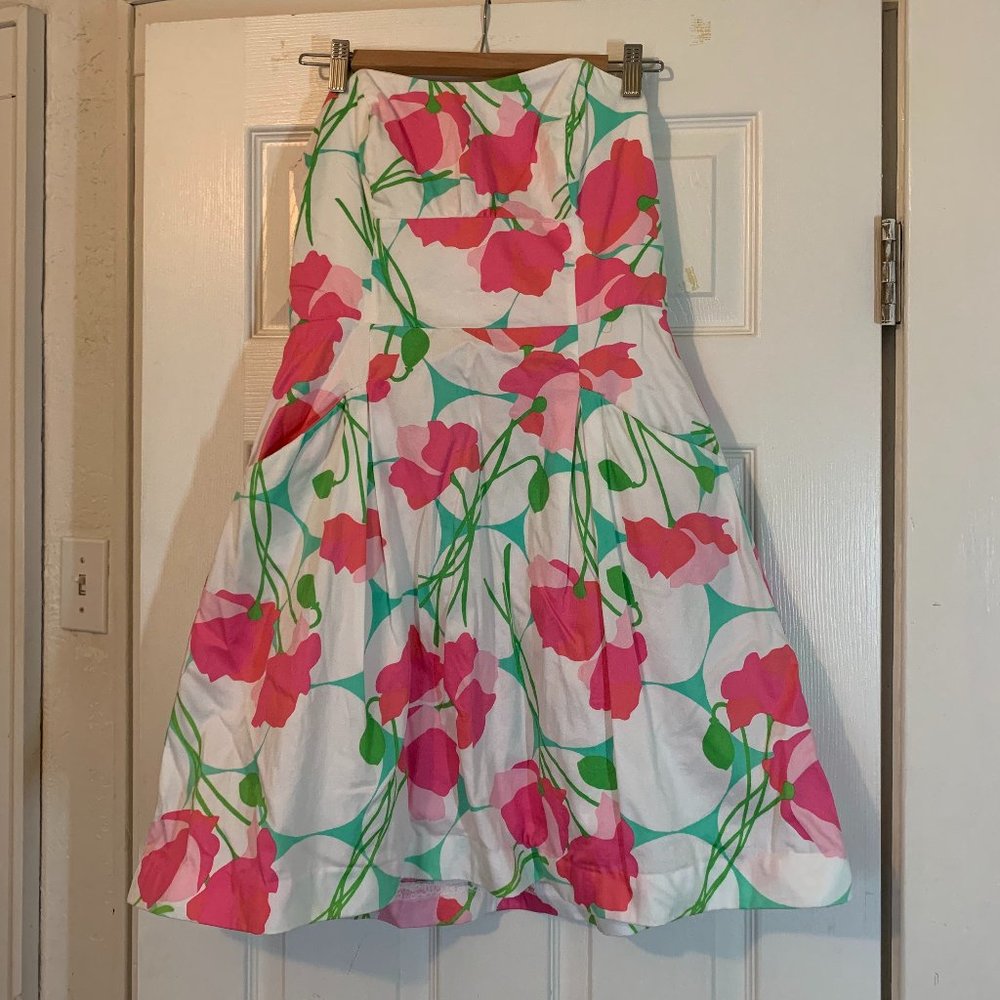 Lilly Pulitzer White Strapless Dress with Pink & Green Floral Print - Picture 1 of 8